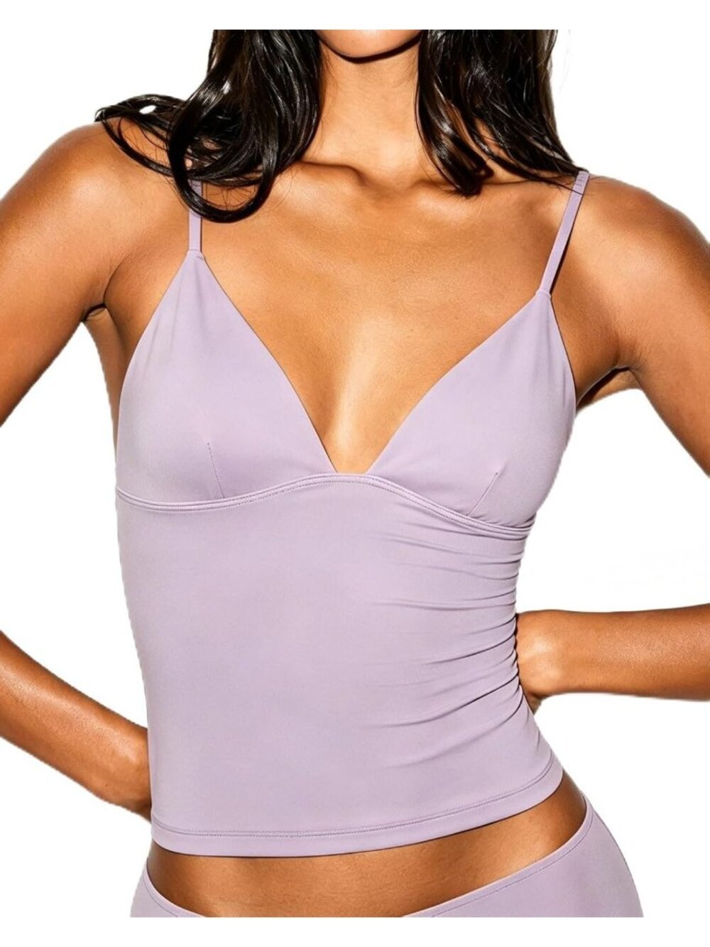 Womens Light Purple Sleeveless V Neck Double Layer Slim Fitted Imported Tank Top
